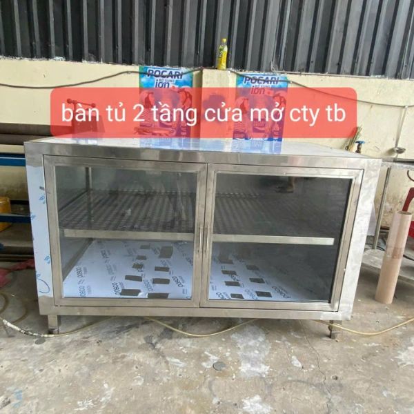 Bàn tủ 2 tầng cửa mở Inox Thái Bình