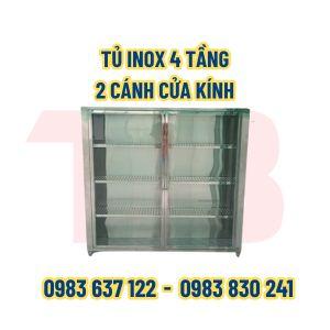 Tủ inox 4 tầng 2 cánh cửa kính